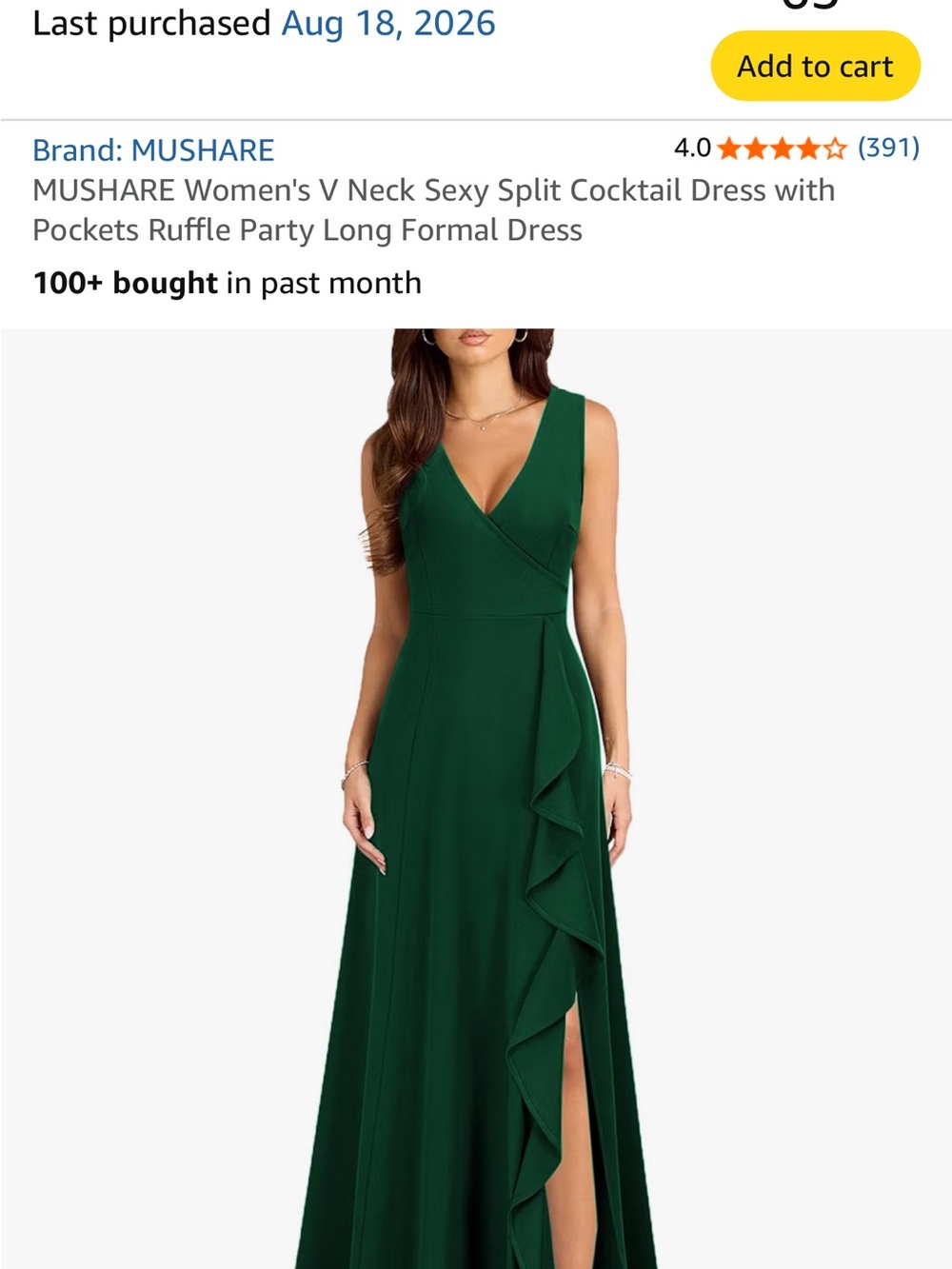 Emerald Green V-Neck Ruffle Evening Dress